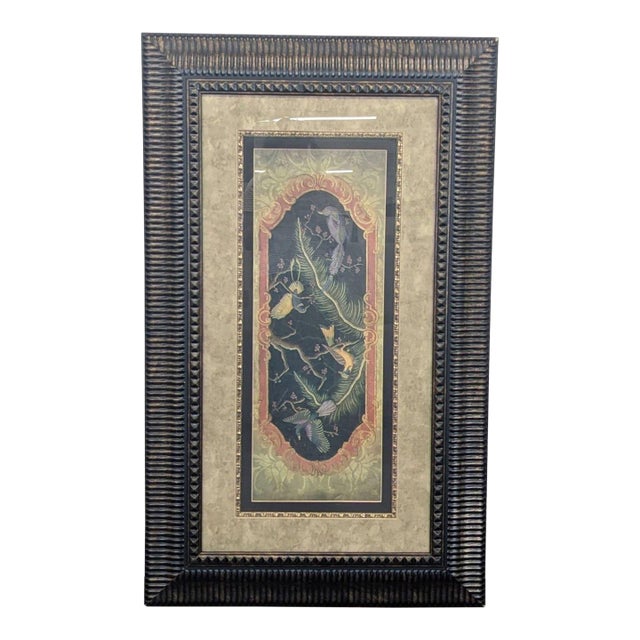 Large Chinoiserie Style Framed Artwork “Paradise Ii” – Exotic Bird Panel by Abigail Kamelhair For Sale