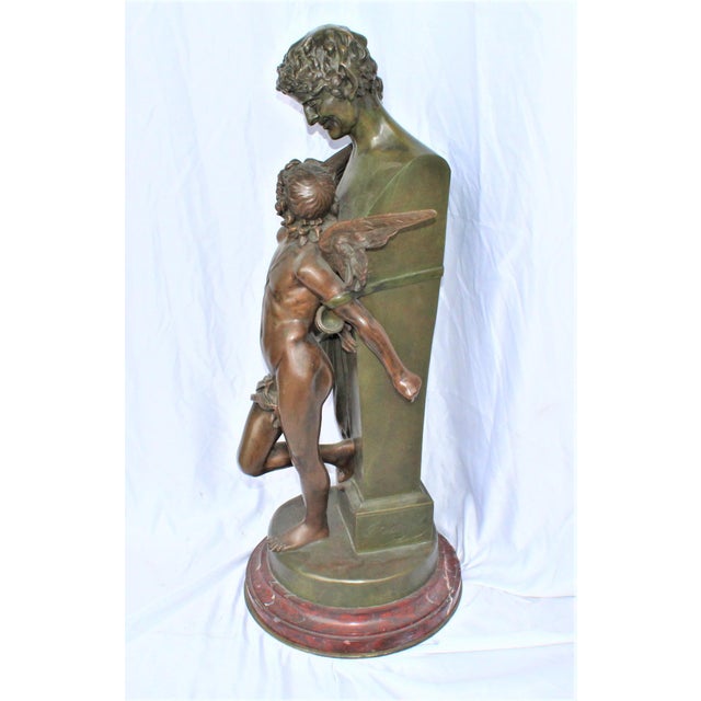 Art Nouveau Bronze Sculpture Double Figure Antique Signed F Sanzel Large For Sale - Image 3 of 18