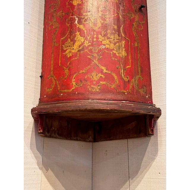 Chinoiserie Red Chinoiserie Hanging Corner Cupboard For Sale - Image 3 of 9