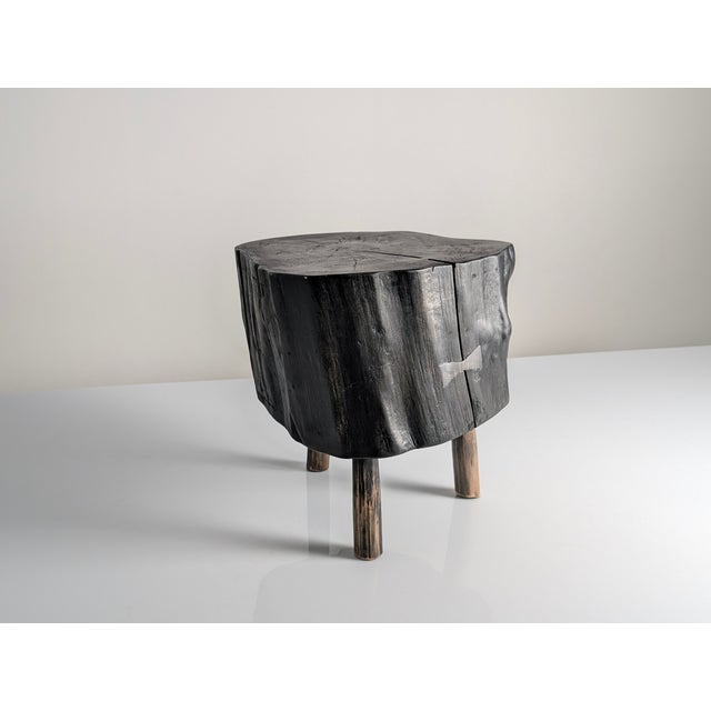 Wabi-Sabi Stool in Black Ebonized Wood with Butterfly Joints, 1990s For Sale - Image 9 of 15