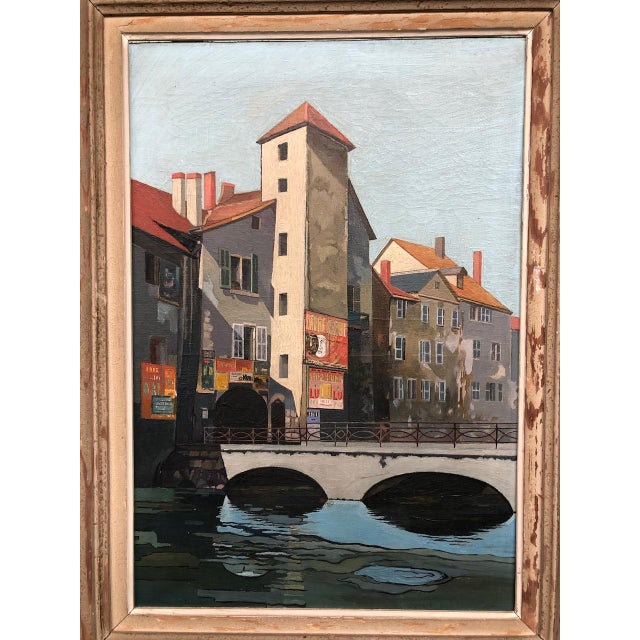 This painting depicts a classic scene of the old town of Annecy, France. The work depicts the Pont Morens bridge over the...