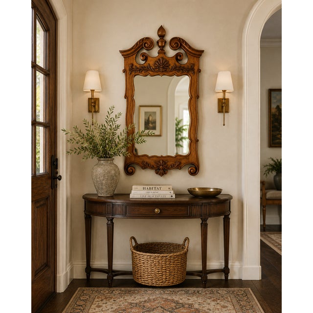 Vintage Queen Anne Style Carved Wood Beveled Wall Mirror For Sale - Image 4 of 5
