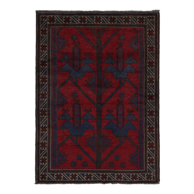 Red Rug & Kilim’s Baluch Tribal Rug in Red With Burgundy and Blue Geometric Patterns For Sale - Image 8 of 8