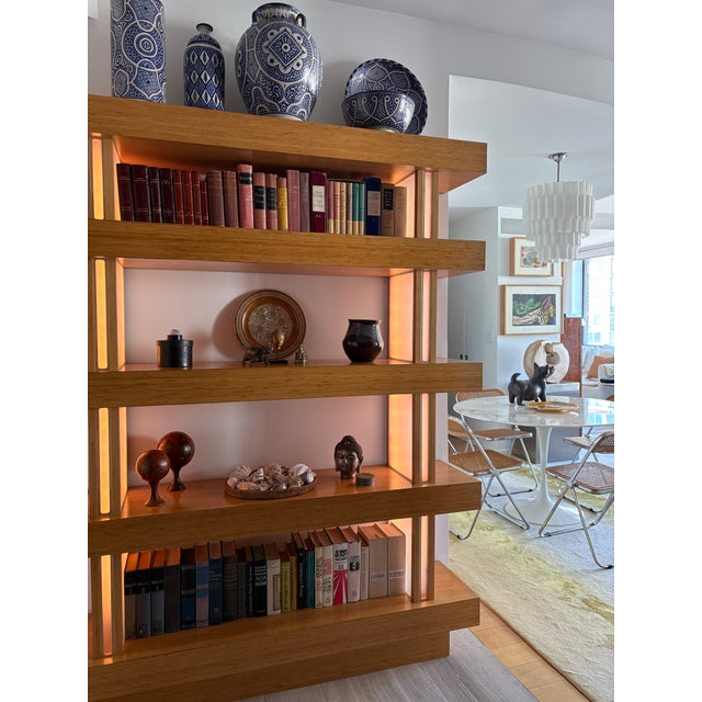 Custom Built Bamboo Wood Book Shelf With Led Lighting For Sale - Image 13 of 14
