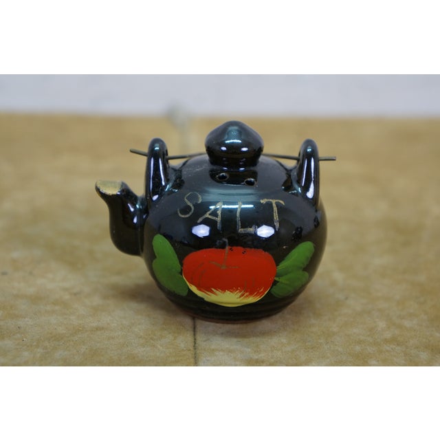 Black Mid 20th Century Japanese Redware Kitchen Wall Pocket Spice Rack Tea Coffee Shakers Set 8" For Sale - Image 8 of 18