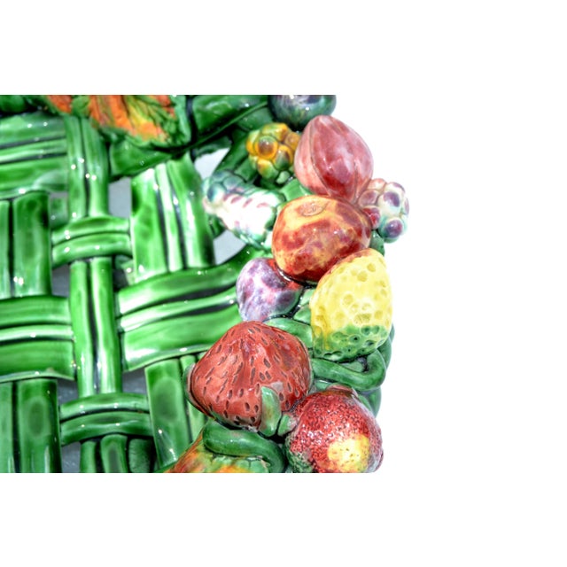 Ceramic Vallauris France Glazed Woven Ceramic Basket Pink & Green Strawberry Pottery 70 For Sale - Image 7 of 13