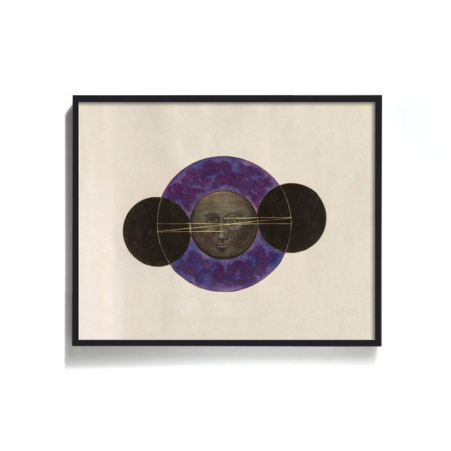 Paper Antique Celestial With Moon Face and Medieval Purple - 30" X 24" For Sale - Image 7 of 7