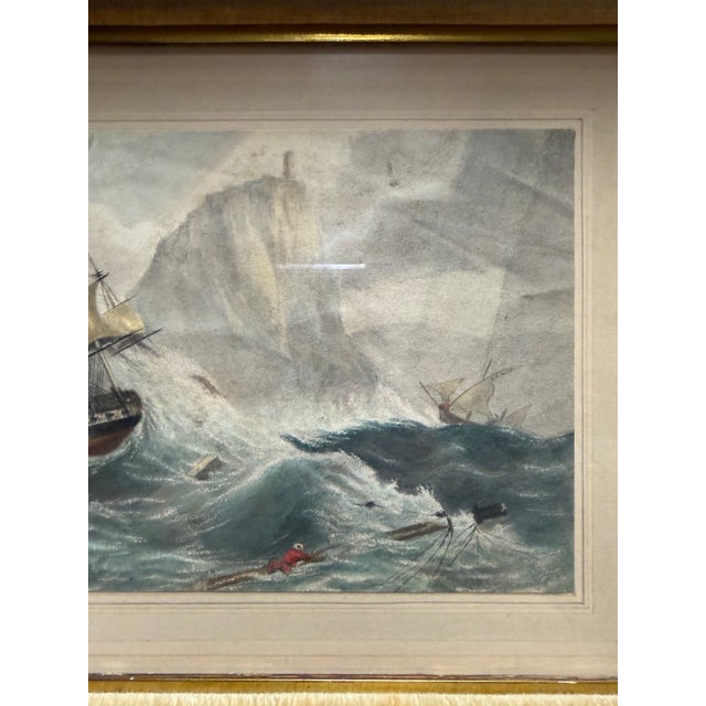Late 19th Century 19th-Century Maritime Watercolor "Le Naufrage" After Théodore Gudin in Grand Rococo Frame For Sale - Image 5 of 7