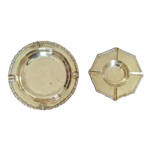 1960s Solid Brass Ashtrays With Faux Bamboo Edges - Set of 2