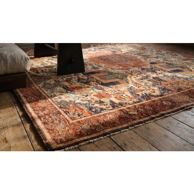 Red 1890s Ivory Rustic Medallion Antique Persian Malayer Rug 12'4" X 15'10" Handknotted Wool Carpet For Sale - Image 8 of 8