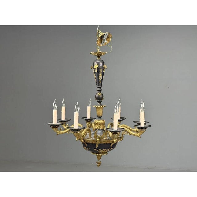 Federal Style, Bronze Angel Motif Chandelier, Bronze, Ebony, Europe, 1960s A nicely case bronze and ebony chandelier in...
