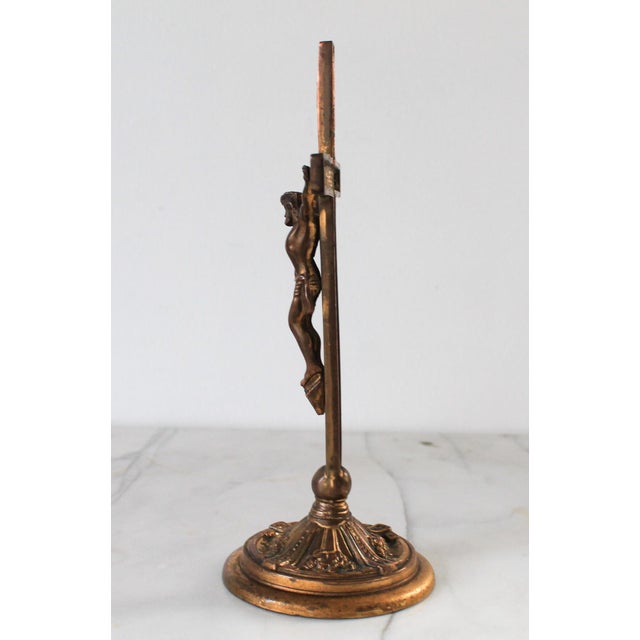 Metal Vintage Bronze Freestanding Crucifix For Sale - Image 7 of 11