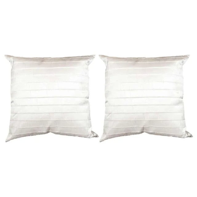 Modernist Striated Silk Pillows in Pearlescent White - a Pair For Sale - Image 9 of 9
