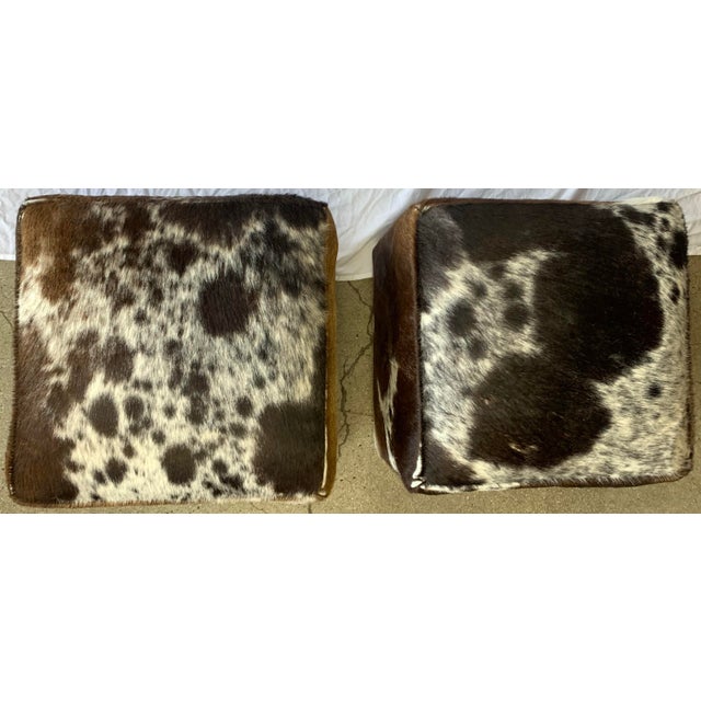 Traditional Vintage Cowhide Poufs, Set of 2 For Sale - Image 3 of 6