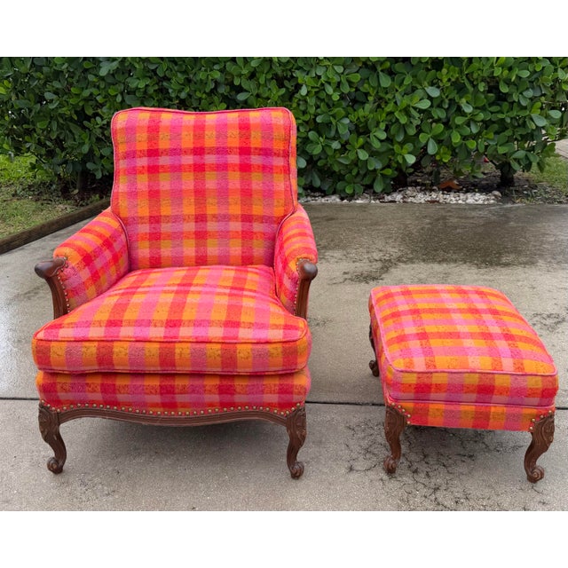 Wood Antique Carved Wood Bergère-Style Lounge Chair + Ottoman For Sale - Image 7 of 12