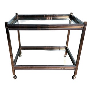 Mid 20th Century Romeo Rega Style Italian Brass and Steel Bar Cart For Sale
