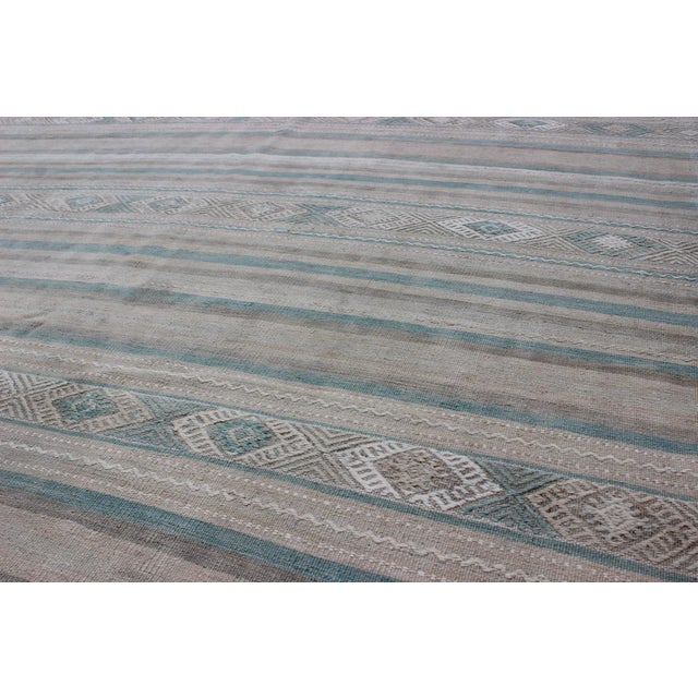 Textile Gray, Blue Green, Taupe, and Camel Vintage Turkish Kilim With Geometric Design For Sale - Image 7 of 9