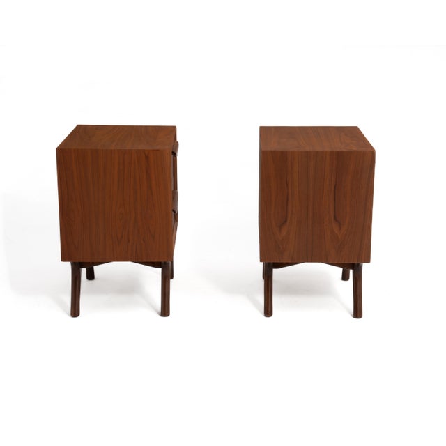 Mid-Century Modern Mid Century Sculptural Walnut Japanese Nightstands a Pair Albert Parvin Vladimir Kagan United Furniture Corp For Sale - Image 3 of 14