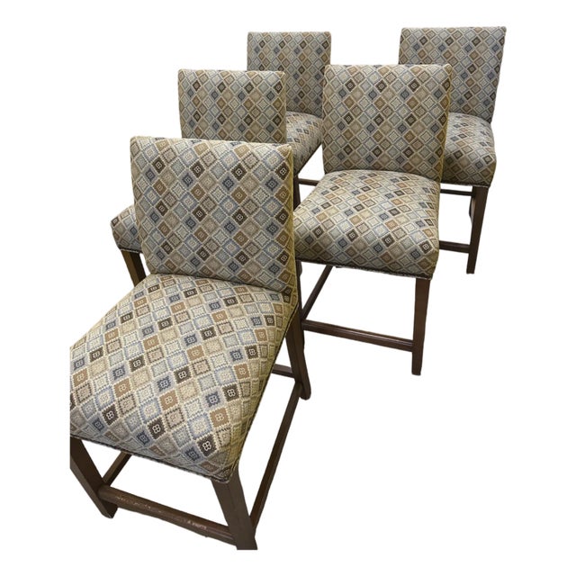 Ethan Allen Upholstered Counter-Height Stools — Set of 5 For Sale