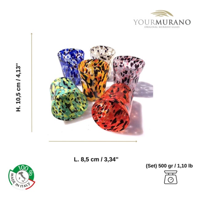 A set of Murano glass glasses completely handmade by our craftsmen. Add a touch of elegance to your table thanks to the...