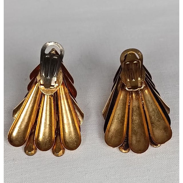 Metal Clip-on Earrings in Brass and Rhinestone, 1980s, Set of 2 For Sale - Image 7 of 11