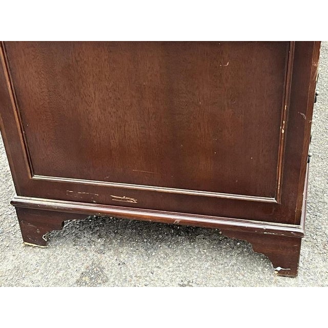 Pedestal Desk in Flame Veneer Mahogany with Green Leather Top For Sale - Image 6 of 13