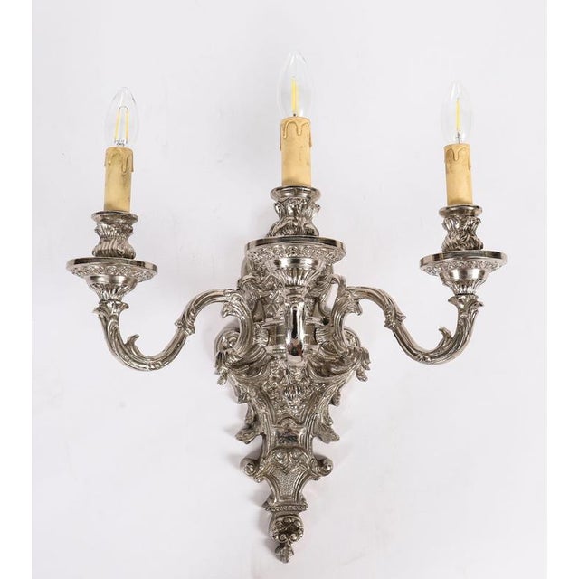 Baroque Antique French Silver Plated Wall Lights, 1890s, Set of 4 For Sale - Image 3 of 14
