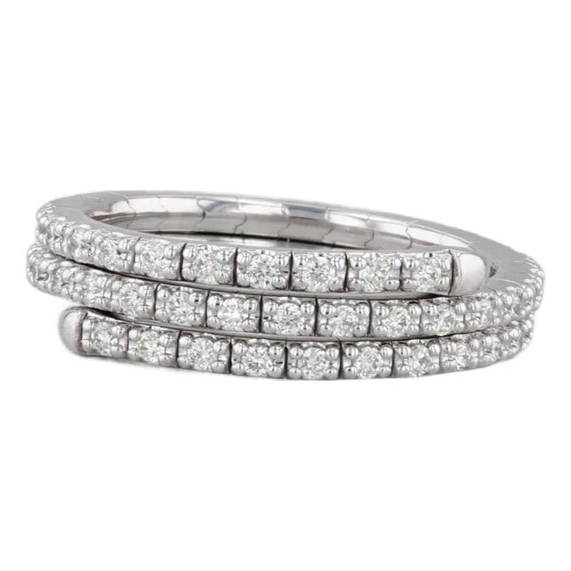 0.60ctw Diamond Wrap Coiled Band Bypass Ring 14k White Gold Flexible Size For Sale