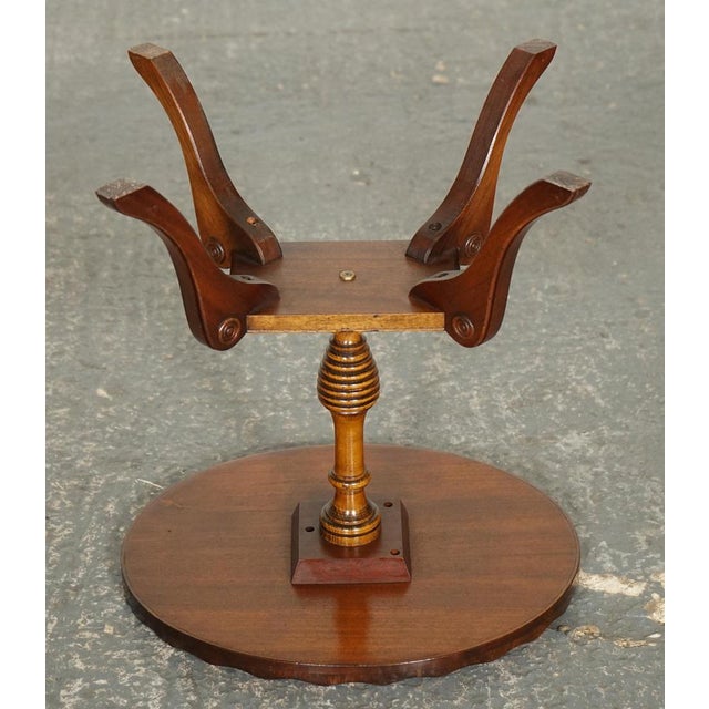 Brown Vintage Yew Wood Burgundy Leather Top Side Table with Pie Crust For Sale - Image 8 of 11