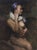 This oil painting features a contemplative figure draped in soft shadows, her pose exuding a sense of introspection and...