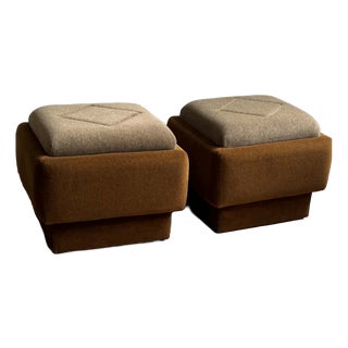 Mid-Century Modern Ottomans in Brown and Beige, 1950s, Set of 2 For Sale