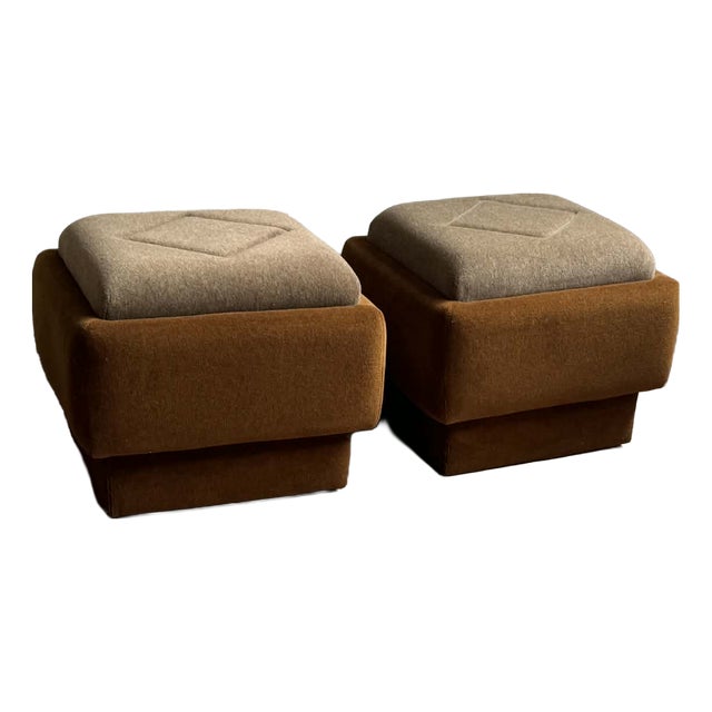 Mid-Century Modern Ottomans in Brown and Beige, 1950s, Set of 2 For Sale