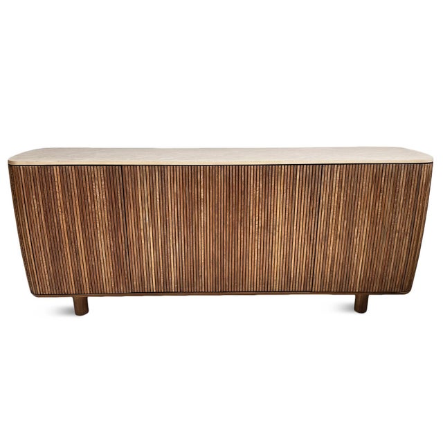 Brown Slatted Teak Rounded Sideboard Credenza For Sale - Image 8 of 16