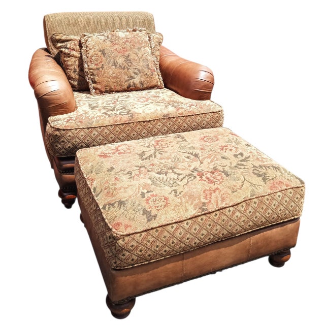 American-Made Luxury Ricardo Leather/Fabric Chair and Ottoman Set by King Hickory. For Sale - Image 12 of 12