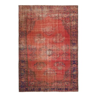 1970s Vintage Turkish Oushak Handmade Wool Cotton Red Area Rug For Sale
