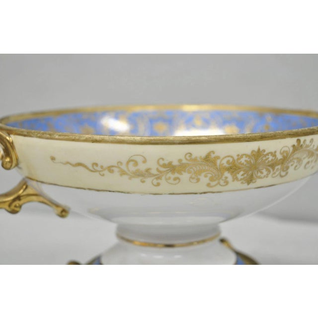 Early 20th Century Nippon Hand Painted Porcelain Blue Centerpiece Compote Bowl W/ Cottage & Geese For Sale - Image 10 of 18