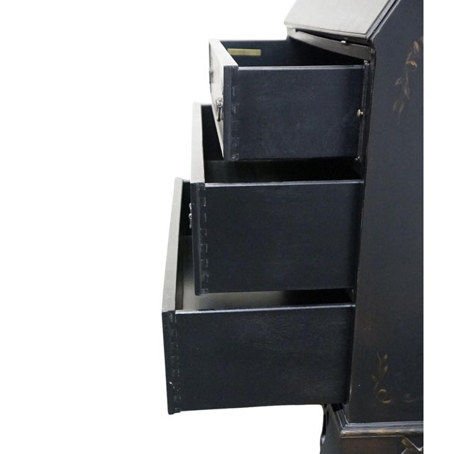 Ethan Allen Newport Collection Contemporary Asian Inspired Black 41" Secretary Desk W. Bookcase Hutch Top 34-9408 For Sale - Image 9 of 15