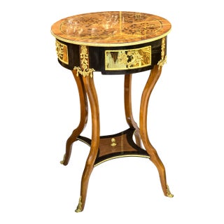French Louis XV Side Table – Handcrafted Wood Occasional Table With Intricate Gold Leaf & Marquetry Details For Sale
