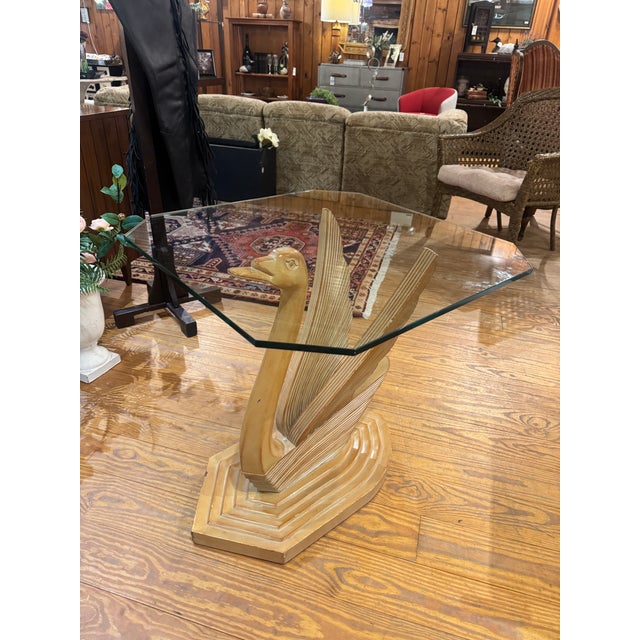 Vintage Hollywood Regency Style Wood Swan Pedestal Glass Top Table For Sale In Philadelphia - Image 6 of 8