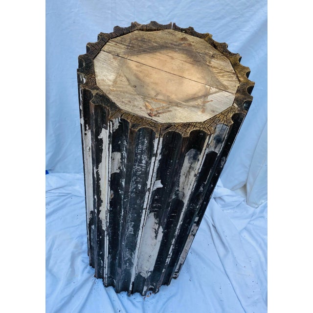 1980s Antique Neoclassical Fluted Wood Column Peeling Paint For Sale - Image 5 of 11