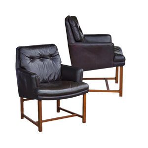 Brown Leather Dunbar Lounge Chairs - A Pair
