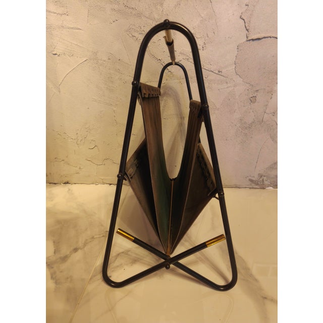 Mid-Century Modern Three-Tier Newspaper Rack in Brass and Leather, 1960s For Sale - Image 9 of 9