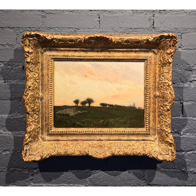 American Charles Harold Davis-Dusk Pastoral Meadow W/Grazing Sheep-American Tonalist Oil Painting For Sale - Image 3 of 12