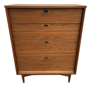 1960s Mainline by Hooker Walnut Four Drawer Tall Chest of Drawers- Newly Refinished