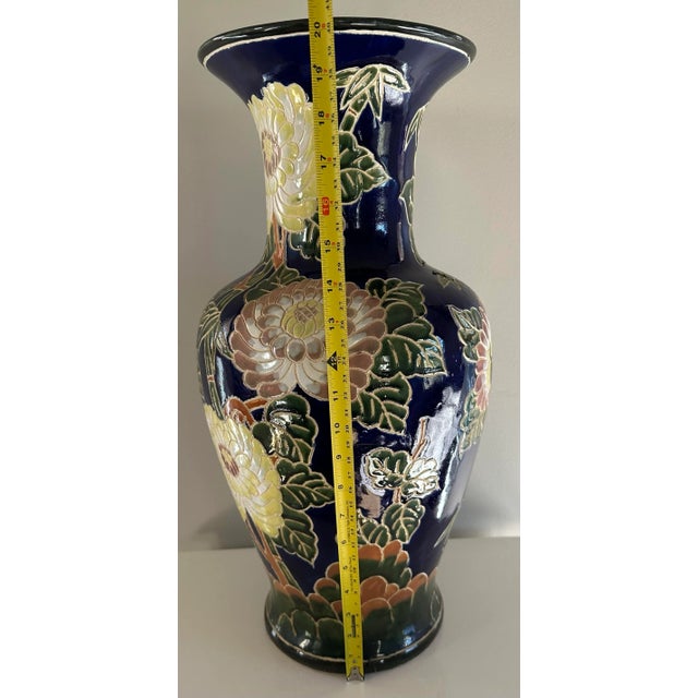 Mid 20th Century Large Chinoiserie Floral and Bamboo Ceramic Vase For Sale - Image 4 of 7