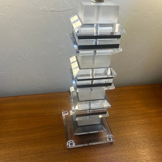 1970s Karl Springer Stacked Lucite Table Lamp For Sale - Image 9 of 10