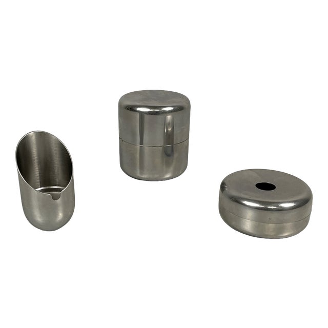 Italian Steel Smoking Set by Ezio Didone for Valenti, 1970s, Set of 3 For Sale