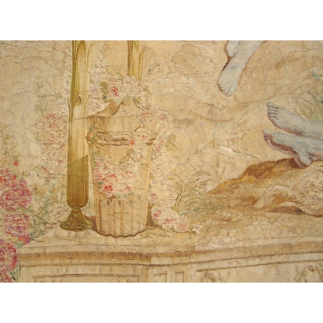 Textile 1750s Beige Figural Antique French Beauvais Tapestry Rug 6' 4" X 9' Flatweave Wool Carpet For Sale - Image 7 of 8