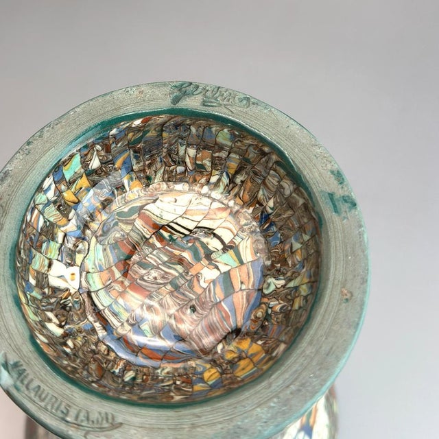 Art Deco Neriage Mosaic Trumpet Vase by Jean Gerbino for Vallauris, 1930s For Sale - Image 9 of 11