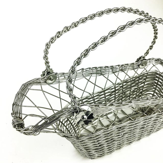 Silver Silver Tone Wire Basket Wine Holder For Sale - Image 8 of 11
